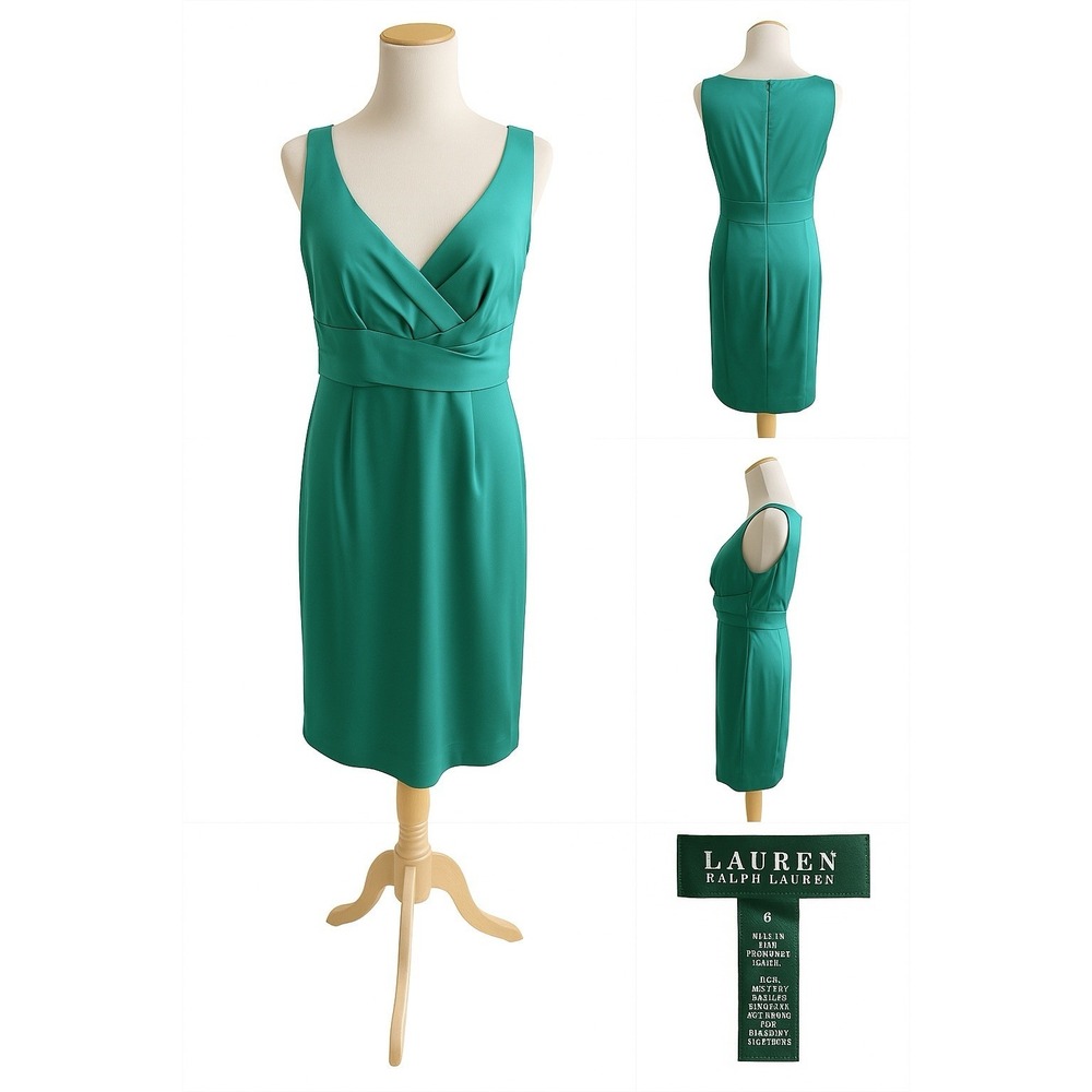 Lauren Ralph Lauren Dress Womens Green Sleeveless Satin Sheath St Patrick's Sz 6